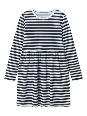 NAME IT langarm Jersey Kleid NKFVivia dunkelblau weiß geringelt Größe 134 - 164