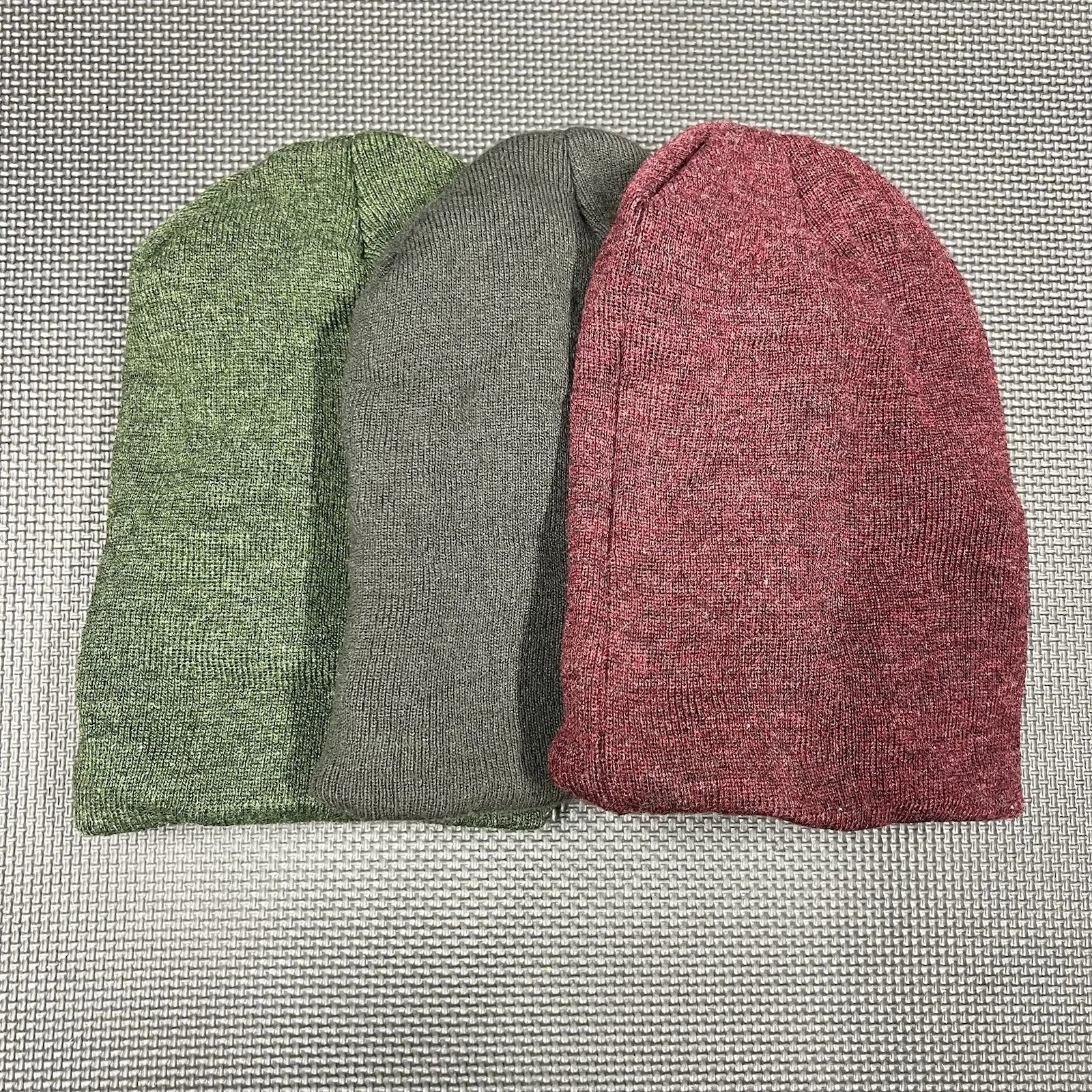 Wild Wear Knit Beanie Hat Lot of 3 Green Gray Burgundy Winter Skull Cap