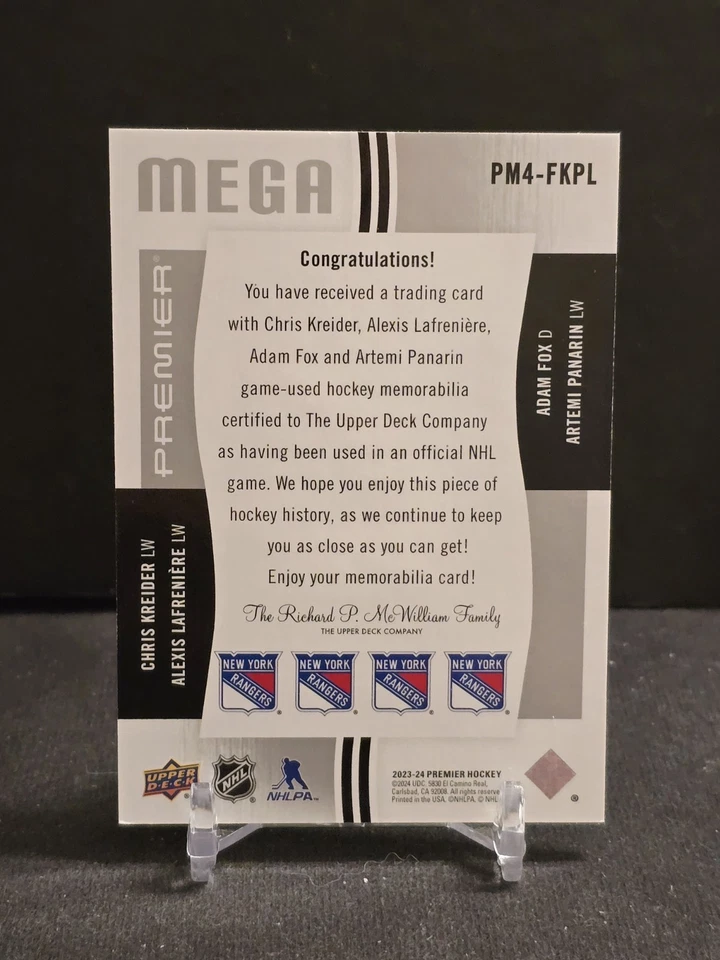 2023-24 UD Premier Mega Quad Jersey #PM4-FKLP Lafreniere Panarin Fox Kreider /15 — 第 4/4 张图片