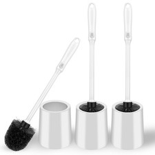 Toilet Brush and Holder Set, 3 Pack Long Handle Non-Slip Grip 3 Pack, White