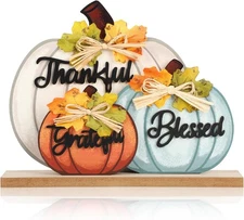 3 Pcs Fall Pumpkin Decor Wooden Table Sign Thankful Blessed Grateful Tabletop fo