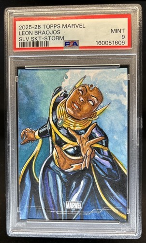 2025 Topps Chrome Marvel Storm Leon Braojos Silver Artist Sketch Auto #1/1 PSA 9