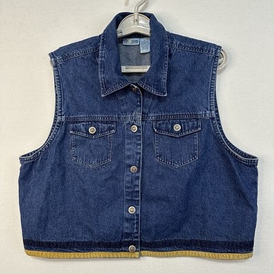 Sun River Denim Vest Women XL Button Up Utility Retro