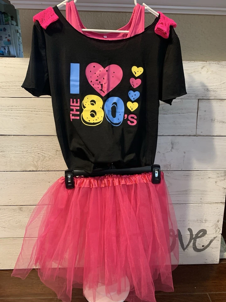 I Love The 80s Halloween Costume Adult Small- Neon Pink,Yellow,Blue - Image 3 of 4