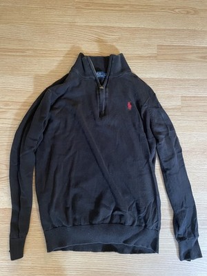 POLO RALPH LAUREN Men Black Zip Sweater Jumper Reißverschluss Pullover Gr.M