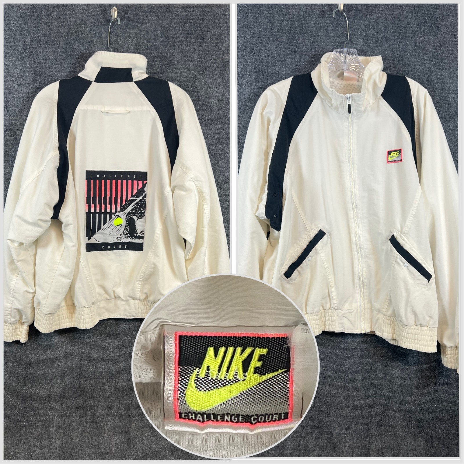 SACAI X NIKE Giacca a vento vintage anni 90 Nike Challenge Court Andre Agassi bianco sporco XL