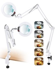 12X Magnifying Glass with Light and Clamp, Ultra Long 3 Section Swing Arm LED...