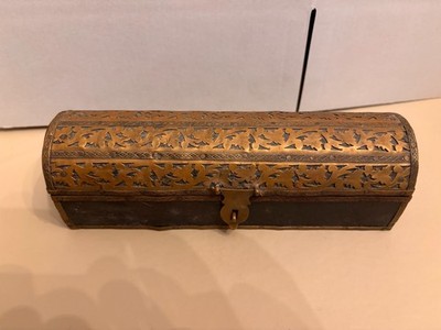 Brass Inlaid Wood Box with Frankincense and Myrrh Resin