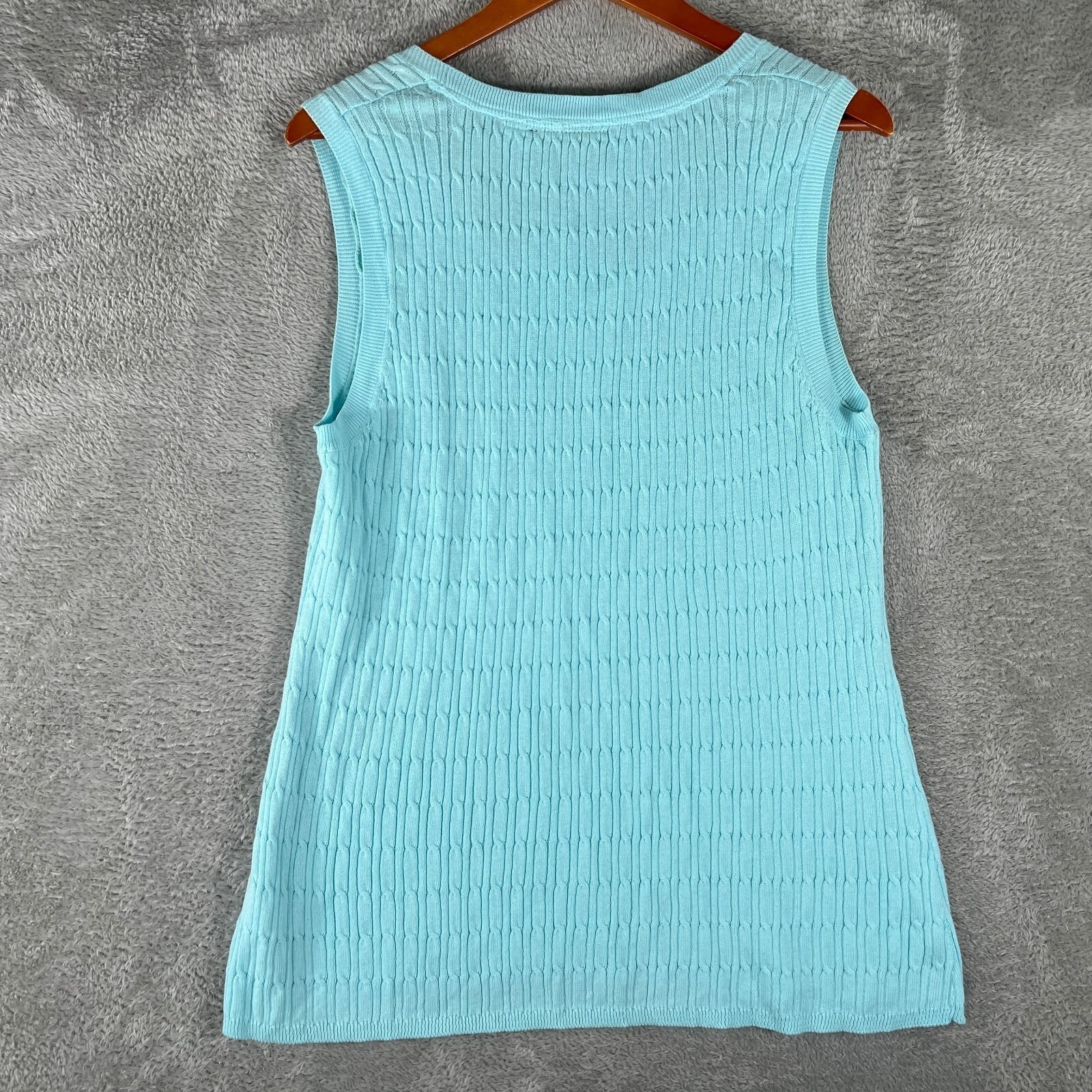 Croft & Barrow Cable Knit Sleeveless Sweater Womens XL Blue Cottage Twee Fairy