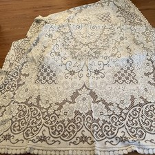 Vintage Quaker Style Floral Lace Tablecloth 100x55 Off-White & Sage Green