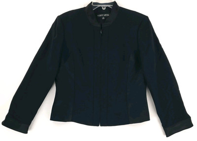 Albert Nipon Women's Full Zip Jacket Size 14 Black Blazer Long Sleeve Lined