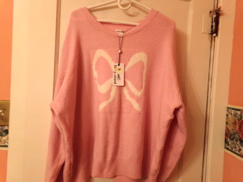 Kathy Ireland Pink bow Sweater NWT Soft Knit Pullover Size 2X Cute Cozy Fall