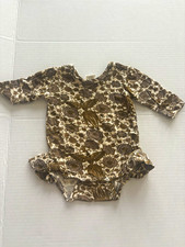 Kate Quinn 0-3M Bamboo Knit Long Sleeve Ruffle Bodysuit Floral Cream Brown