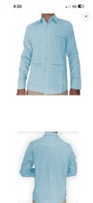 Guayabera Light Blue Button Down Cuban Style Shirt Size 34 Classic Fit NWT