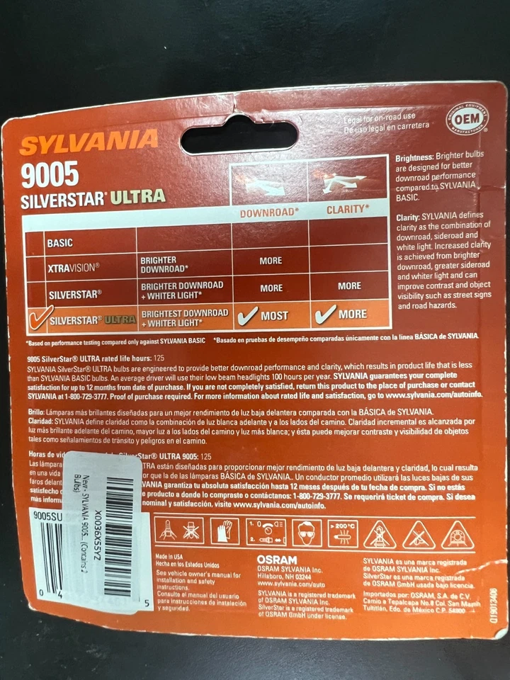 Sylvania Silverstar Ultra 9005 Highlights luces bombillas 2 bombillas OEM 4015 Foto 2 de 2