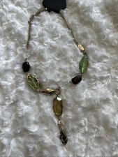 Golden Beaded Necklace With Leaf Veins On Beads
