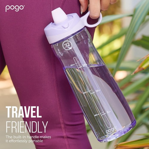 Pogo Plastic Water Bottle with Straw Lid and Carry Handle, 32 Ounces ...