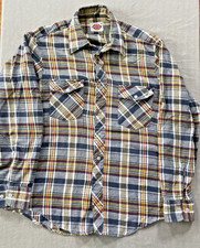 VTG 90's Mens Med Dickies Flannel Shirt Plaid Blue Yellow Gorpcore Grunge Y2K