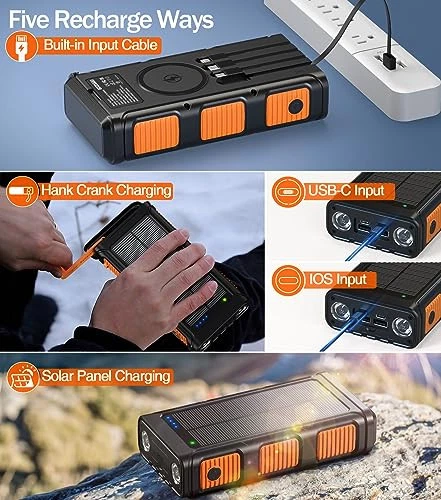 45800mAh Wireless Power Bank with Hand Crank 4 Cables 15W Fast Charging