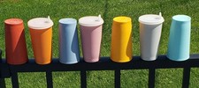 7 Vtg Tupperware 12 oz. Tumbler Sippy Cups w/ Lids, Assorted Colors 873