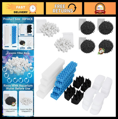 30 Pack Aquarium Filter Media Kit for Fluval 406/407 - Bio Rings, Carbon, Foam
