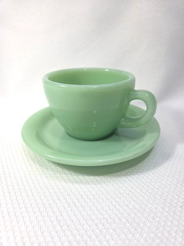 Vintage Fire King Jadeite Restaurant C Handle Cup and Saucer