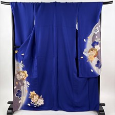 JAPANESE KIMONO FURISODE BLUE PURPLE 169cm 5 ft 7 in PURE SILK B0557