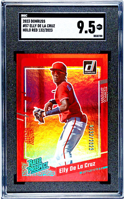 ELLY DE LA CRUZ ROOKIE 2023 DONRUSS RATED PROSPECT HOLO RED #57 SP #0132/2023