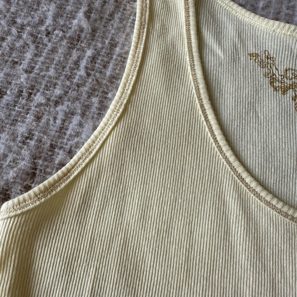 Vintage Y2K Pale Yellow Ribbed 100% Cotton Sleeveless Tank Top AU14 (Fits AU10) - image 4 of 4
