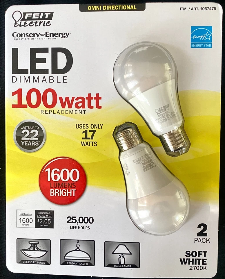 16 Bulbs: FEIT , CFL, LED, Decorative Torpedo- Candelabra, Original Pkg. - Image 4 of 4