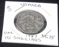 #5 BEAUTIFUL & SHINY 1987 UNCIRCULATED Uganda 10 SHILLINGS COIN KM# 30