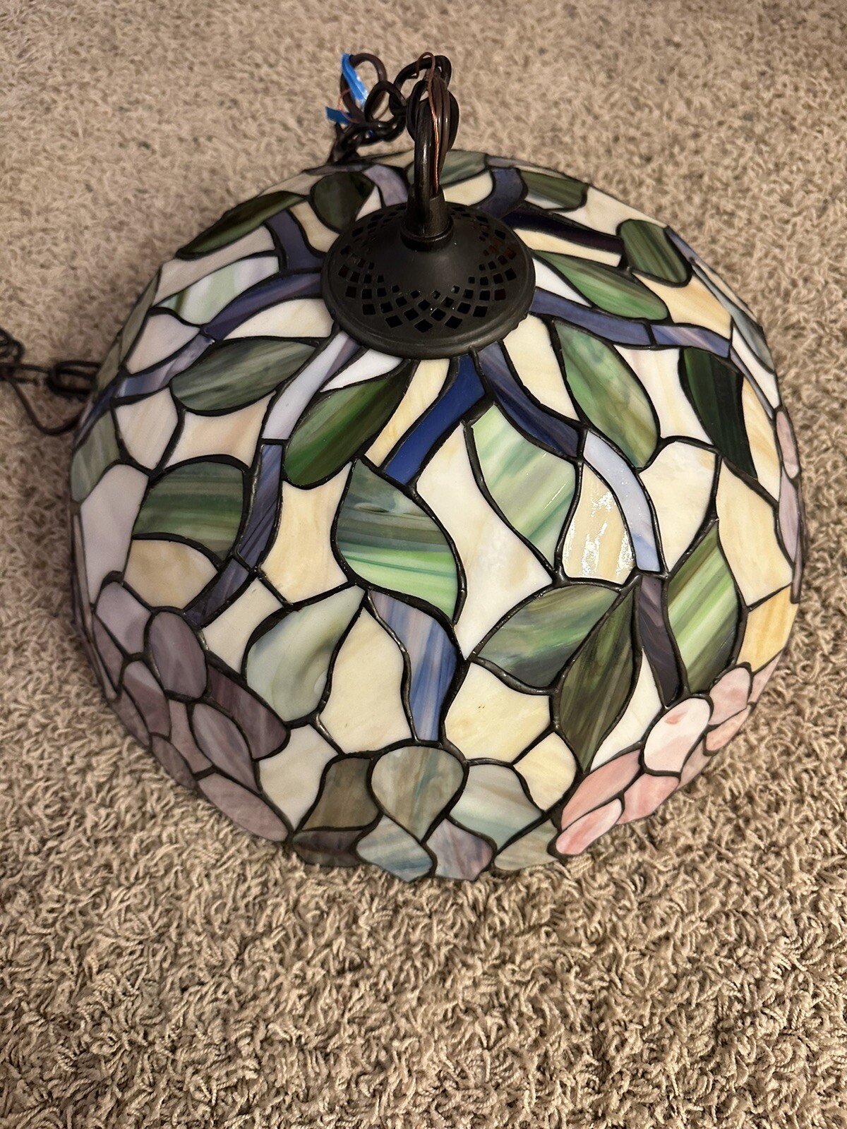 Vintage Stained Glass Swag Lamp Tiffany Style Tulip Design With Chain!