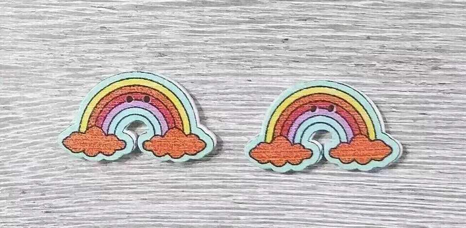 cloud rainbow wood sewing buttons 2 holes 1 1/4 inch red 2pc set - Image 2 of 2