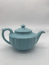 VTG 1940s Hall Birch Light Blue Teapot Darby Pattern Victorian Style Pottery USA