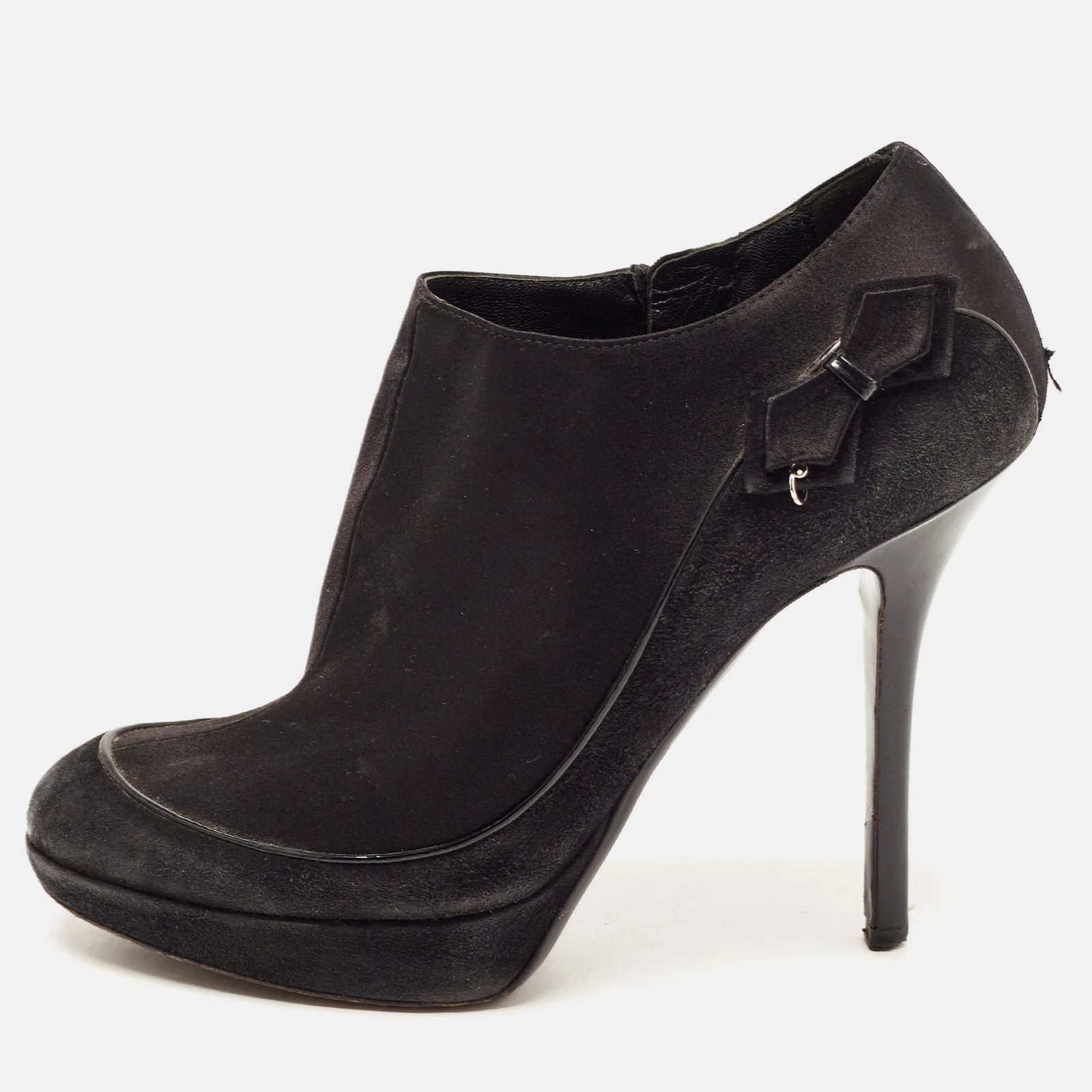 Bottines nœud papillon Dior en daim noir et satin taille 38,5