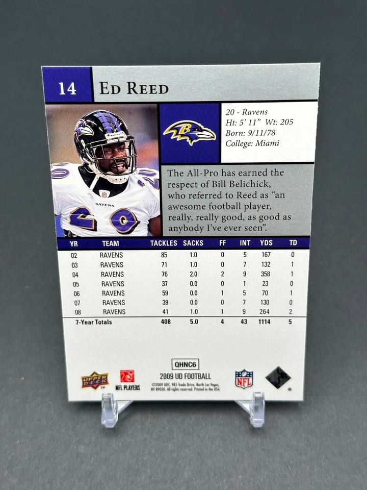 2009 Upper Deck Football Ed Reed #14 Baltimore Ravens - Image 2 of 2