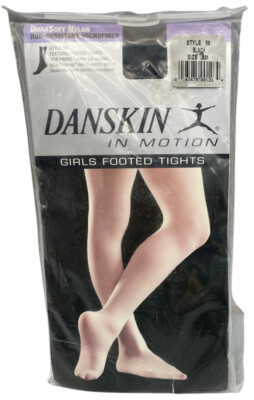 Danskin Girl's Footed Tights Size Small (4-6) Black DuraSoft 100% Nylon Style 58