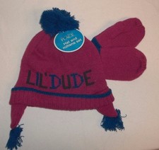 Childrens Place Red Blue Knit Hat  Mittens Medium 2T/3T NWTS 