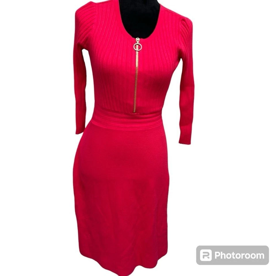INC International Concepts Cherry Red Pink 1/2 Zip Ribbed Sweater Dress Small - Image 4 of 4