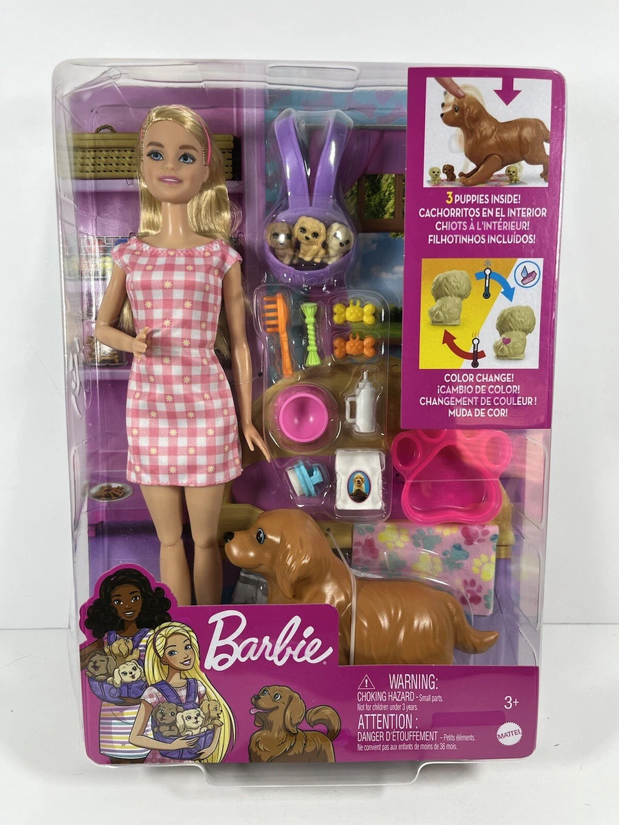 Barbie Newborn Pups Playset 2021 Doll Dog 3 Puppies NEW