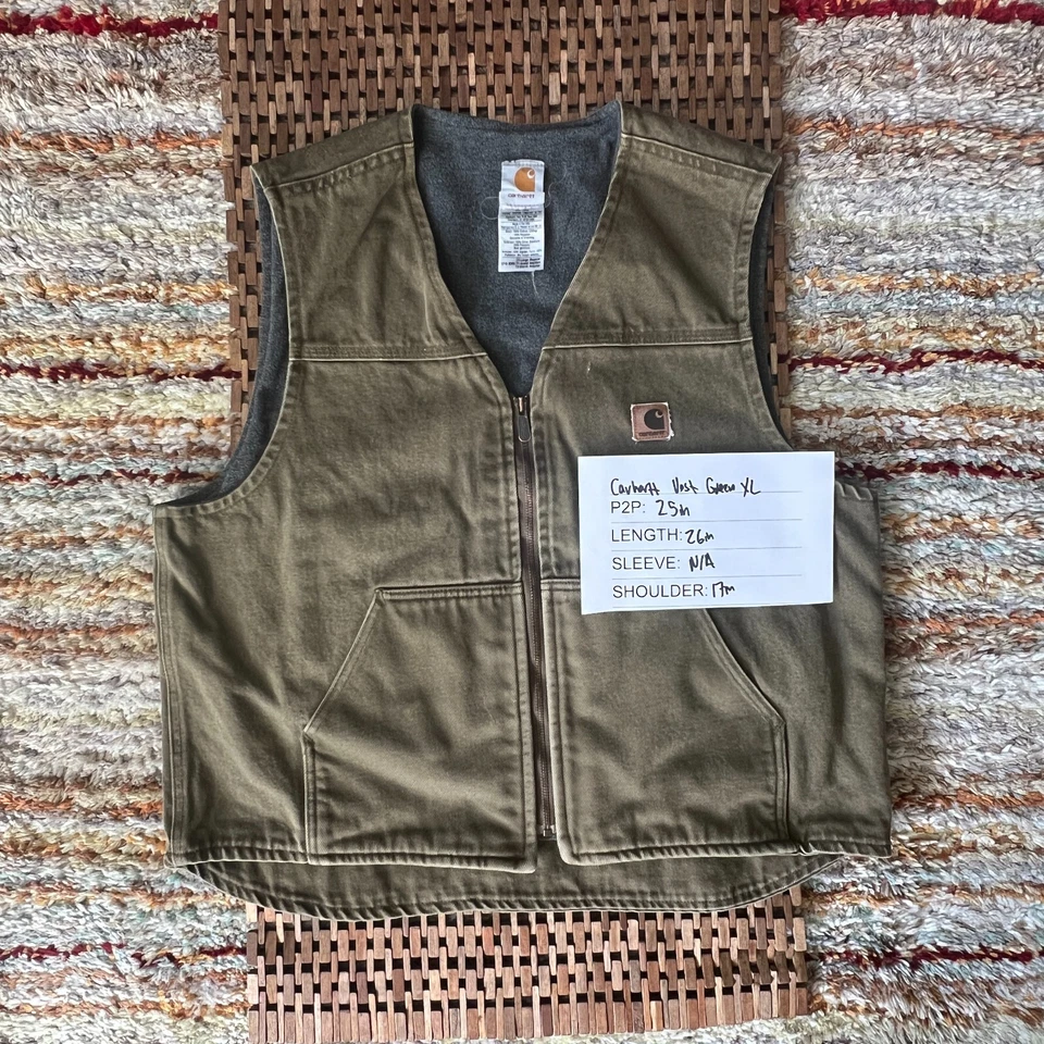 Carhartt Duck Canvas Sherpa Lined Vest Full Zip Green Men's Size Large L - Image 3 of 3