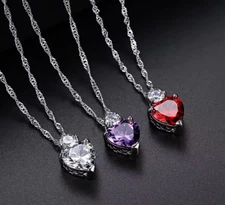 Garnet Heart Jewelry Silver Love Necklace Crystal Pendant Valentine Gift