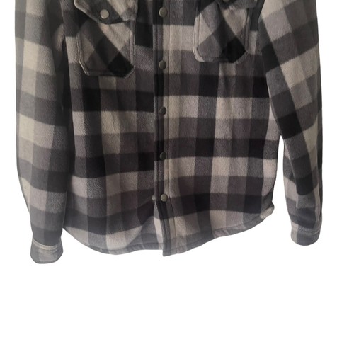 Eddie Bauer Boys Large Grey Black Plaid Fleece Lined Button Up Sweater Shacket - Picture 3 of 10