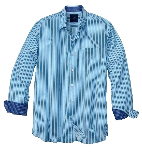 Tommy Bahama 亚麻长袖条纹休闲纽扣衬衫男士
