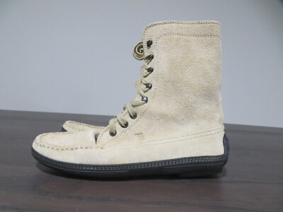 Tods Womens Boots 8 Beige Suede Leather Lace Up Ankle Vibram Shoes EU 38