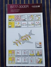 QR-16 Qatar Airways Cathay Pacific Boeing 777-300ER Safety Card RARE Airlines