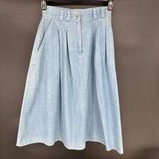 Vtg Koret City Blues Pleated Midi Skirt Blue Denim Pockets Front Zip Size 10