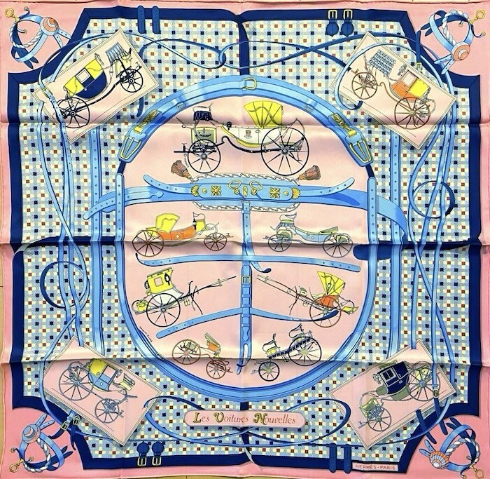 Hermes Scarf Bandana Les Voitures Nouvelles Pink Carriage