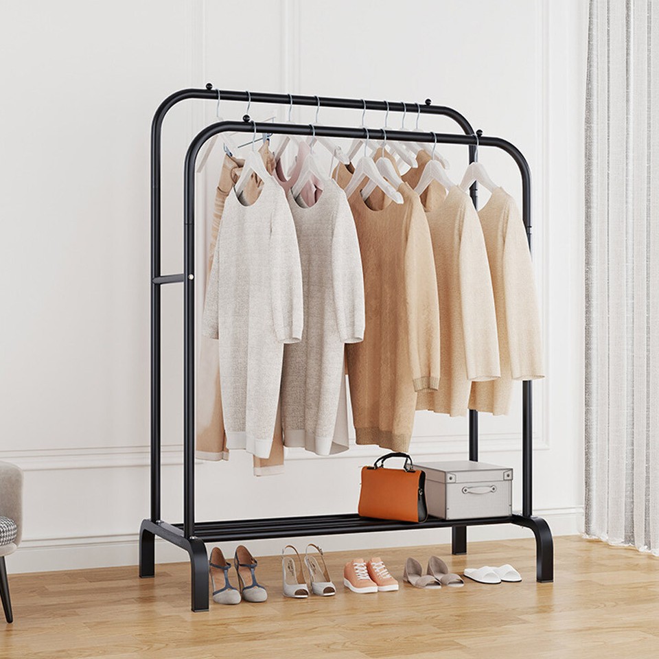 Heavy Duty Free Standing Double Clothes Rail Garment Rack With Shoe Storage Shelf