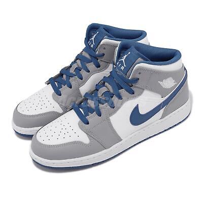 Nike Air Jordan 1 Mid GS Cement True Blue Grey Kids Women AJ1